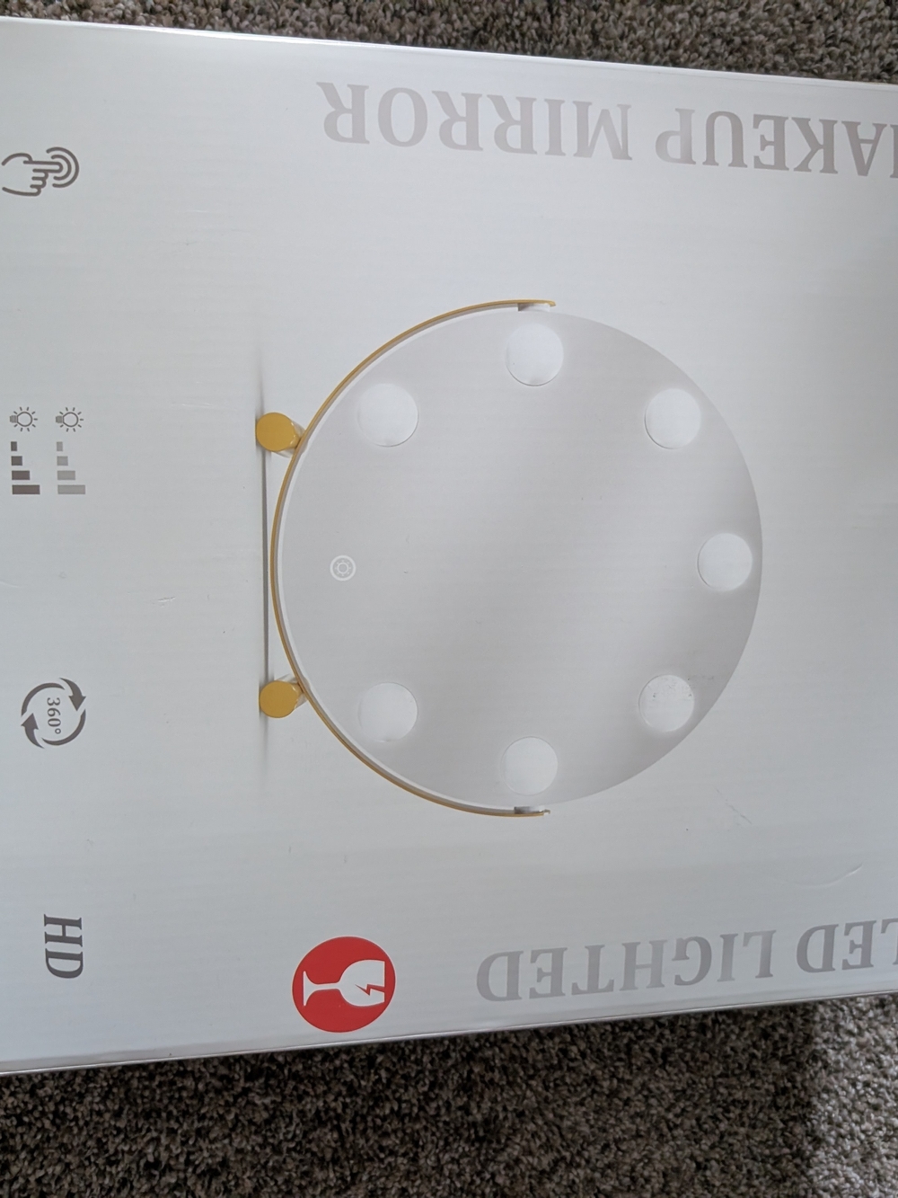 New In Box! LED Lighted Round Makeup Mirror in Gold